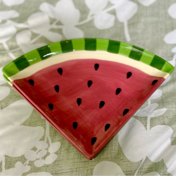 Vintage Watermelon Slice Ceramic Summer Set of 2 Platter Plates - Picture 3 of 8